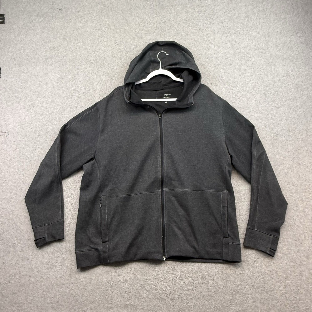 Nike YOGA Dri-Fit Full Zip Fleece Hoodie Men XL Gray FZ6117 010 Performance EUC‎